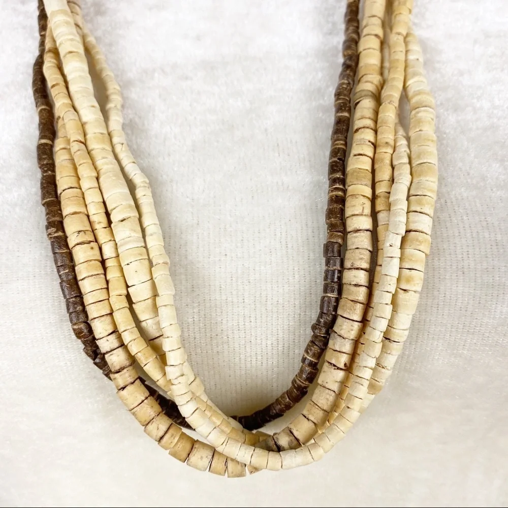 Bohemian Boho Wood Shell Statement Necklace